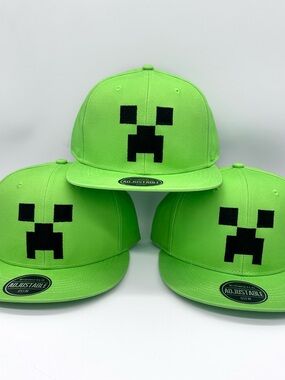 Lot of 3 Minecraft Creeper Snapback Hats Bioworld Green Gamer Caps OSFM New